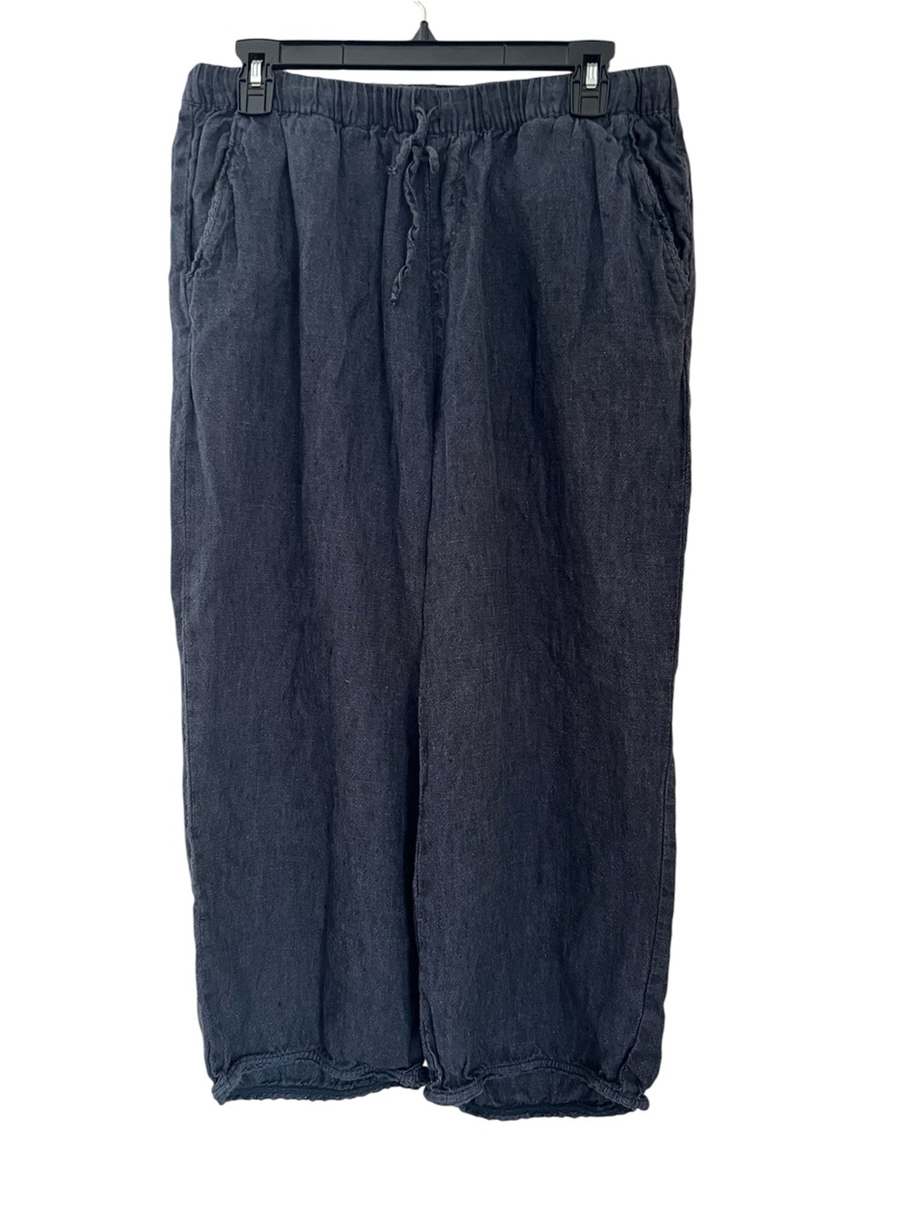 Garnet Hill 100% Linen Pulll On Crop Pants Womens 12 Blue Vacation Beach Coastal